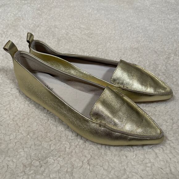 Jeffrey Campbell RARE Vionnet White Gold Pointy Toe Flats Metallic Leather 6 - Picture 6 of 8